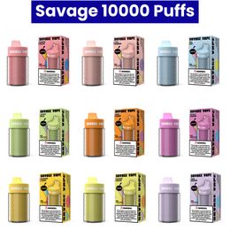 Savage Vapes Puff Vape 10000 10K Puffs 25ml Disposable E Cigarettes Adjustable Airflow 2% 3% 5% 10 Flavours Taste Cart Prefilled Juice Device Mesh Coil 650mAh Battery Pen