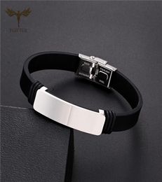 Bangle Classic Men039s Black Silicone Bracelet Simple Stainless Steel Accessories Initial Fashion Wrist Jewelry1361223