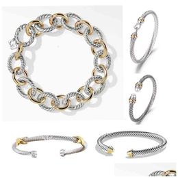 Bangle Dy Twisted Bracelet Classic Luxury Bracelets Designer For Women Fashion Jewelry Gold Sier Pearl Cross Diamond Hip Party Gift Dr Otryt