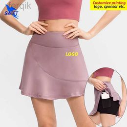 Skirts Skorts NEW High Waist Running Skirts with Shorts Women Solid Yoga Tights Gym Fitness Tennis Sportswear Bottoms Quick Drying Customize d240508