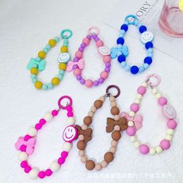 Candy Coloured rubber beads, smiling face, mobile phone pendant, bead string, keychain, live broadcast, same style hanging doll, lage accessories, anti loss