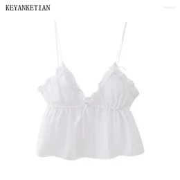 Women's Tanks KEYANKETIAN 2024 Launch Bow Lace Up Decoration V-Neck Spaghetti Strap Vest Summer Backless White Camisole Corset Top