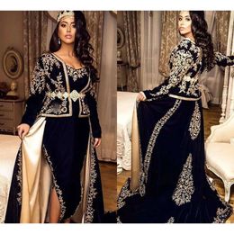 Wieczór z boku arabski syrena seksowna sukienki z Dubaju Zakrycie Veet Long Rleeves strój Applique koronkowe suknie balowe muzułmańskie przyjęcie formalne wykonane na zamówienie