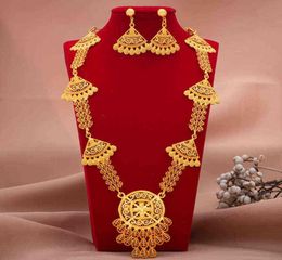 24K luxury Dubai Jewellery sets high Quality Gold Colour plated unique Design Wedding necklace earrings Jewellery set 2112042281100