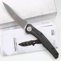 0707CF Flipper Folding Knife 3.5" 20CV Satin Blade Carbon Fiber Survival Camping Tactical Pocket Knives Utility EDC Tools