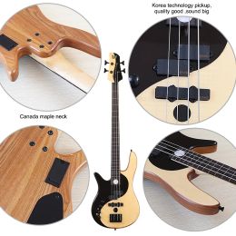 Guitar Left Hand Active 4 String Bass Guitar Maple Hickory Wood Black & White Colour Electric Bass Guitar Fretless with fret line