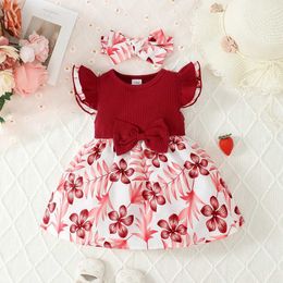 Sukienki dla dziewczynki sukienki dla dzieci 3-24 miesiące mody Lotus Sleeve Cute Flower Summer Princess Formal Sukienka OOTDL240508