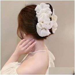 Hair Clips & Barrettes Cloud Bubble Double Sided Big Bow Clasp Clip Womens Mesh Shark Back Head Spoon New Hairpin Headwear Gift Drop Ot86D