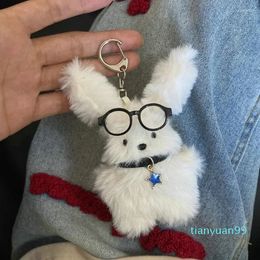 Keychains Kawaii Cartoon Backpack Pendant Car Key Ring Cute Plush Pilot Rabbit Doll Chains For Woman Toy Kids Birthday Gift