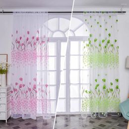 Curtain Tulip Printing Sheer Curtains Voile Tulle For Kitchen Living Room Bedroom Translucent Window Screening Home Decoration