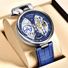 Wristwatches 2024 LIGE Fashion Hollow Watches Men Business Watch Male Casual Leather Skeleton Quartz Wrist Relogio Masculino BOX