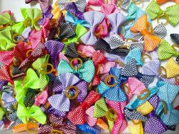 5001000pcs 16 style Cute Ribbon Pet Grooming Accessories Handmade Small Dog Cat Hair Bows with Elastic Rubber Band Mix Color 240507