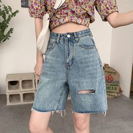 Women's Shorts 2024 Summer Women Fashion Solid Color Denim Female Hole Ripped Loose Ladies Straight Half Casual Short Pants L33