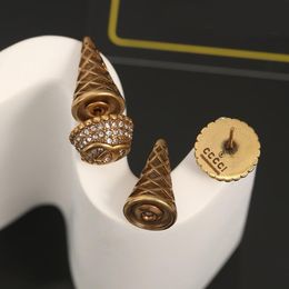 Luxury, vintage, designer earrings, ice cream unique shape, alphabet earrings, jewelry, stamps, high quality brass material, correct version, fashion, personality