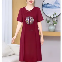 Party Dresses Spring Chinese Style Patchwork Chiffon O-neck Short Sleeve Elegant Dress Women Clothes Fashion Embroidered A-line Robe