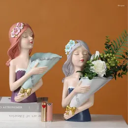 Vases European Cute Girls Vase Resin Sculpture Accessories Home Livingroom Desktop Furnishing Crafts Clubs Table Figurines Decoration