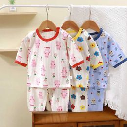 Pyjamas New childrens pure cotton home clothing baby underwear 2-piece cute Pyjama set for young boys and girls cartoon full print top+pantsL2405