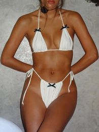 Women's Swimwear Women Two Piece Swimsuit Sexy Bowknot Tie-Up Halter String Triangle Bikini Sets