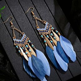 Charm Ethnic style super immortal feather earrings without ear holes bohemian style long style new Chinese style earrings ear clips for women