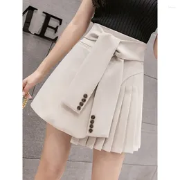 Skirts Asymmetrical Skirt Women Spring Summer High Waist Mini Sexy Woman Korean Solid Color Black White Pleated