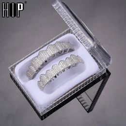 Hip Hop Teeth Iced Out Micro Pave Cubic Zircon Top Bottom Charm Grills Set For Men Women Jewellery Box Packing 240426