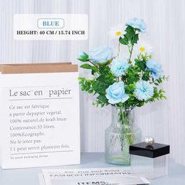 Decorative Flowers Wreaths Artificial Flowers White Daisy Big Bouquet Silk Plastic Fake Blue Peony Flower for Home Wedding Decoration Living Room Arrange