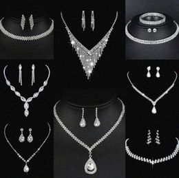 Valuable Lab Diamond Jewellery set Sterling Silver Wedding Necklace Earrings For Women Bridal Engagement Jewellery Gift z3zf#