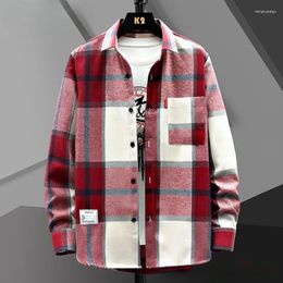 Men's Casual Shirts Plaid For Men Fashion Clothing Chinese Size 3XL Mens Clothes Harajuku Vintage Spring Arrivals Long Sleeved Top