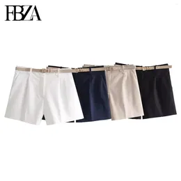 Women's Shorts FBZA Women Fashion Summer Clothing Belt Casual Pant Chic Female Black High Waisted A Line