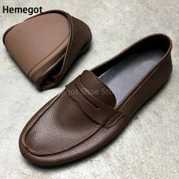 Casual Shoes Brown Flat Loafers For Men Breathable Soft Leather Single-Layer Cowhide Men's Soled Slip-On