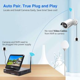 10CH Expandable Wireless Security Camera System with 101M Monitor, 4 pcs 3MP Indoor Outdoor Camera, 1 Way Audio, Night Vision, Motion Detection for Home Business