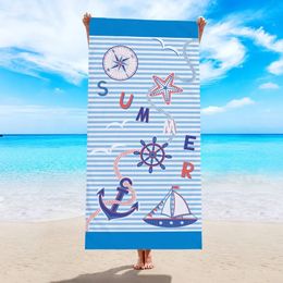 Ships Anchor Beach Towel 3D Printed Stripes Boat Microfiber Soft Water Absorbing Breathable For Adult Kids Swimming Bath Towel 240508