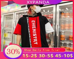 XYPANDA Summer Tops Ribbon Hooded Korean Style Punk Streetwear Tshirt Men Oversized Graphic Tee Couple Clothes Hip Hop Shirt6666674