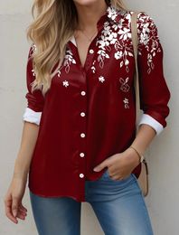 Women's Blouses Shirt & Vintage Four-Color Floral And Button Casual Large Size Long Sleeve Loose Elegant Blouse