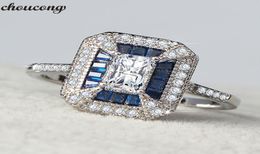 choucong Princess ring Blue 5A Zircon Crystal 925 sterling silver Anniversary Wedding Band Rings for women men Finger Jewelry9140053