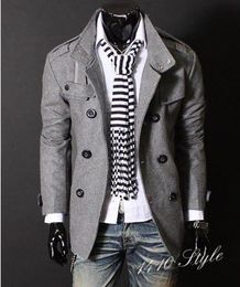 New Fashion Men039s Luxury Style Slim Casual DoubleButton Jacket Coat Overcoat Man Outerwear Black Grey Size M4XL Y002235Z9963528