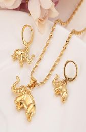 24 k Solid fine Gold GF cute Elephant Necklace earrings Trendy women Men Jewellery Charm Pendant Chain Animal Lucky Jewellery sets9050444