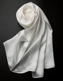 Scarves Natural Mulberry Silk Scarf Long Solid Color Large Shawls Wraps Satin Real White Femme Ladies Fashion6158521