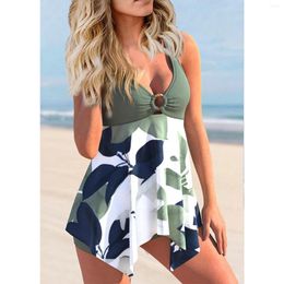 Women's Swimwear Two Piece Swimsuit Women 2024 Solid Print Halter Sexy V Neck High Waist Tankini Summer Beach Bathing Suit Female