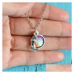 Pendant Necklaces Fashion Mermaid With Sier Link Chain For Women Lady Girls Vintage Fish Scale Resin Choker Jewelry Gifts Retail Opp P Dhebu