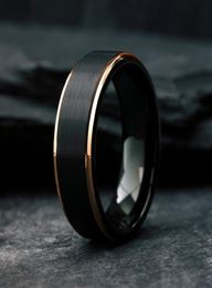 Wedding Rings Luxury Men039s Black Tungsten Ring With Rose Gold Edge Plating Brushed Band For Men Jewellery Size 6131971262