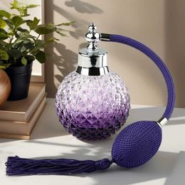 Fragrance Vintage perfume bottle atomizer empty glass 100ml purple bag with pump spray tassel refillable bottle womens gift decoration Y240503
