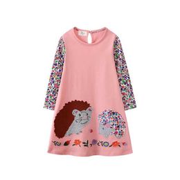 Girl's Dresses Jumping Meters New Princess Girls Dresses Animals Embroidery Applique Cotton Hot Selling Childrens Clothing Autumn Spring FrockL2405