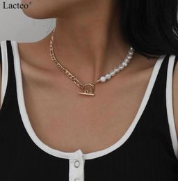 Bohemian Imitation Pearl Metal Chain Choker Necklace Jewelry for Women Circle Stick Button Statement Pendant Necklace9241732