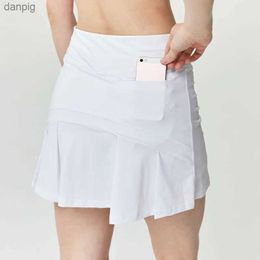 Skirts Women Fitness Sports Tennis Skirt High Waist Skort Female Fake Two-piece Pleated Quick Dry Skirt Marathon Running Clothes Y240508