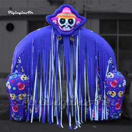 wholesale Scary Inflatable Skull Arch Outdoor Halloween Entrance Gate 5m 16.4ft Blue Air Blow Up Death Archway For Club Event