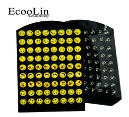 72Pcs Hot Sale Emoticon Resin Pattern Stainless Steel Stud Earrings For Women Men Jewelry Bulk Sets Free Shipping RL0836316725