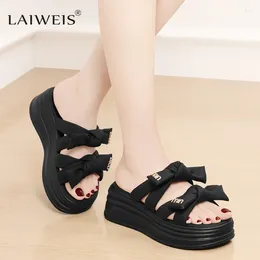 Slippers Summer Women Flip-Flops Ladies Beach Bling Shoes Wedge Heels Woman High Platform Outside Sandals 6CM