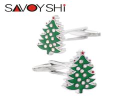SAVOYSHI Cufflinks for Mens Christmas Tree High Quality Enamel Cuff Bottons Crystal Cufflinks Party Gift Brand Jewelry3576391