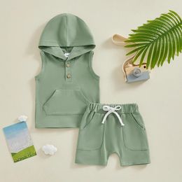 Clothing Sets Baby Boys Shorts Set Sleeveless Hooded Vest With Elastic Waist Summer Outfit